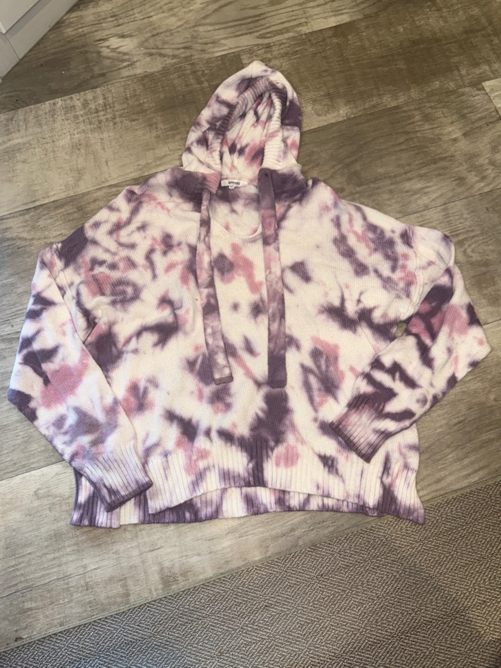Splendid Tie-Dye Crewneck Hoodie Sweater - Purple & Pink